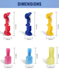 Color-coded connectors from 360 Piece T Tap Wire Connectors Kit For AWG 22 To 10 Color Coded Quick Splice Terminals Self Stripping Tap Disconnects Kit For Wiring Projects That Rock For Vehicle Installations with dimensions shown.