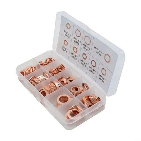 200 Piece Copper Diesel Injector Seal Washer Kit For Cars Marine Generators Machinery And Plant Engines Fits M5 To M14 Sizes DIY