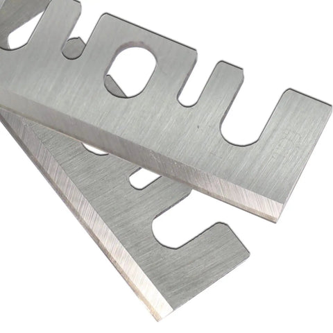 Heavy Duty 3 1/4 Inch Carbide Tipped Planer Blades Set Of Two Resharpenable Woodworking Replacement For Pneumatic Planers showing two blades close-up.
