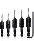 Woodworking Countersink Drill Bit Set 5 Piece 3 In 1 Chamfer Bits with Depth Adjustable M2 Pilot Bits and hex key