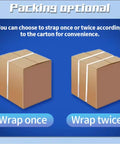 Automatic Carton Sealer With Size Adjustment For Heavy-Duty Shipping, No-Nonsense Box Sealing Machine With Adjustable Width, Tape Apply And Cut Function, Perfect For Commercial Packaging Lines. Two taped cartons showing wrap once or twice options.