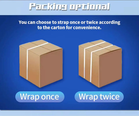 Automatic Carton Sealer With Size Adjustment For Heavy-Duty Shipping, No-Nonsense Box Sealing Machine With Adjustable Width, Tape Apply And Cut Function, Perfect For Commercial Packaging Lines. Two taped cartons showing wrap once or twice options.