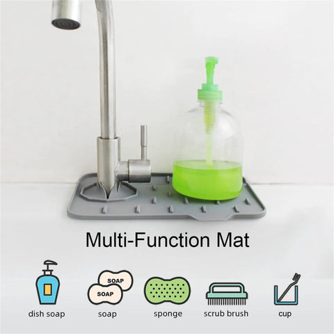 Two Pack Mini Silicone Sink Mat With Self Draining Splash Guard And Soap Sponge Holder For Kitchen Countertop, Double Sided Gray, 8.3 By 5.7 Inches, Keeps Counters Dry And Faucets Drip Free