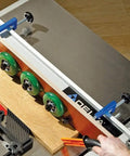 Adjustable Woodworking G Clamp For Fence Builds And Garage Projects, Heavy Duty Aluminum Alloy Press Block With Smooth Action Jaw, Durable Red Coating, Built Like An Absolute Beast, Shop Approved on a table saw.