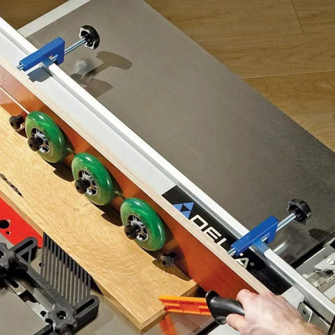 Adjustable Woodworking G Clamp For Fence Builds And Garage Projects, Heavy Duty Aluminum Alloy Press Block With Smooth Action Jaw, Durable Red Coating, Built Like An Absolute Beast, Shop Approved on a table saw.