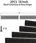Top Shelf Hella Durable 2 Pack 18 Inch Black Stainless Steel Full Length Piano Hinges with mounting screws included.