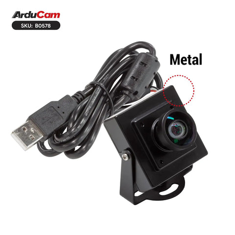 2.3MP USB Camera Module With No Lag Global Shutter And 110 Degree Wide Angle Lens with USB cable, metal housing visible