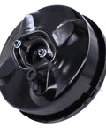 Heavy Duty Vacuum Power Brake Booster For Chevy Blazer And S10 Pickup, round black metal design with bolts and fittings.