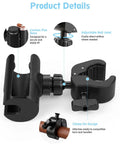 Top Shelf Adjustable Fan Clamp Attachment For Shark ChillPill 3 In 1 Cooling Fan detail showing adjustable ball joint and clamp-on design.