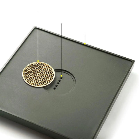 Top Shelf Green Slate Tea Tray With Integrated Drainage For Snazzy Kung Fu Ceremonies And Cool Home Office Vibes Stylish Square Serving Board showing drainage feature.
