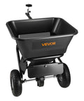 Tow Behind Lawn Spreader for Seed Fertilizer Ice Melt, 9.8 Foot Spreading Width, 85 Lb Hopper, 10 Inch All Terrain Tires, Adjustable Flow Control displayed