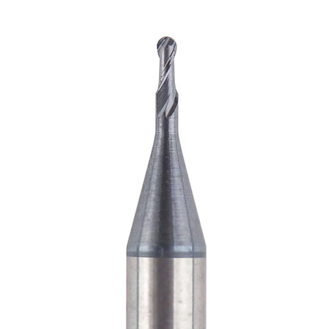 SpeTool carbide ball nose end mill, TiAlN coated, 1/32-in dia, 1/8-in shank, up-cut spiral, close-up view