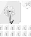 Heavy Duty Adhesive Wall Hooks 12 Pack Clear Rust Resistant Stainless Steel Sticky Hangers With Beefy Load Capacity Zero Drill Hassle Free Peel And Stick For Every Space, top view of clear adhesive hook.