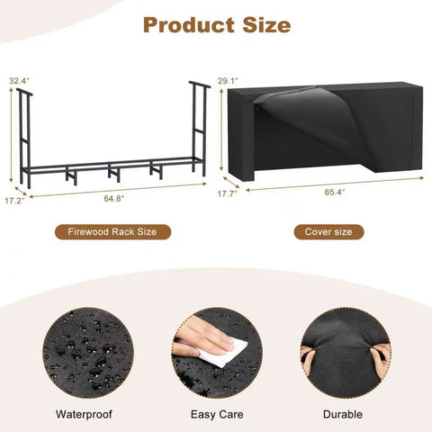 Outdoor Firewood Rack With Weatherproof Cover Heavy Duty Metal Wood Storage Stand dimensions and features overview