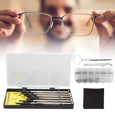 Eyeglass Repair Kit With Precision Screwdriver Set, Tweezers And Nose Pads, Multi Size Screws For Glasses Repair, Compact On The Go Storage Case