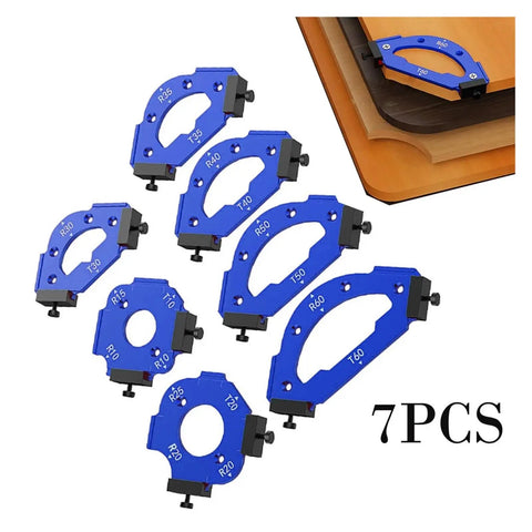 Precision Round Corner Radius Template And Woodworking Router Jig Slick Profile set of 7 acrylic jigs for curved wood cuts.