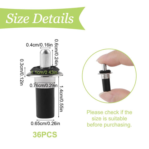 Top Notch 36 Piece Spring Loaded Repair Pins For Cabinet Doors And Furniture Hinges Featuring Heavy Duty Iron And Plastic Build That Makes Quick Damper Replacement A Total Breeze Without Sweat size details for durable polymer metal pins.