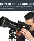 Travel Scope 70mm Beginner Portable Telescope With Backpack For Easy Stargazing On The Go, Crisp Moon And Planet Views, Lightweight Travel Ready, Fully Coated Glass Lenses, The Perfect First Telescope For Newbies in use on tripod
