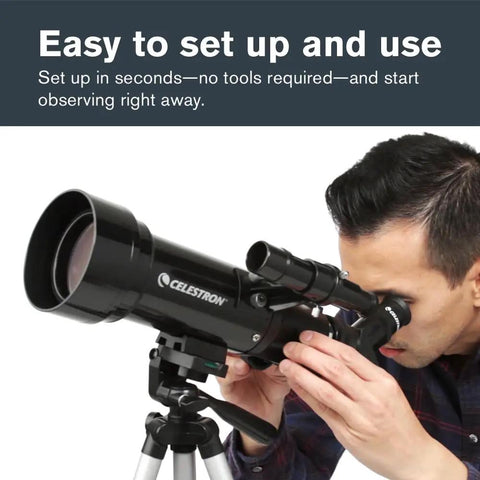 Travel Scope 70mm Beginner Portable Telescope With Backpack For Easy Stargazing On The Go, Crisp Moon And Planet Views, Lightweight Travel Ready, Fully Coated Glass Lenses, The Perfect First Telescope For Newbies in use on tripod