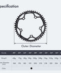 130 BCD Chainring 40T To 58T Narrow Wide Tooth Aluminum Lightweight For 1x Drivetrain On 7 To 12 Speed Road And Folding Bikes With Anti Drop Design And Safer Rides, 50T outer diameter chart