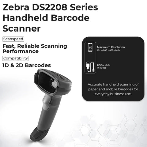 Handheld 2D Barcode Scanner Kit With USB Cable And USB A To USB C Adapter Cleaning Cloth Wired Standard Range Imager Black For Retail Stores Boutiques And Kiosks Easy Plug And Play Durable All Day Use