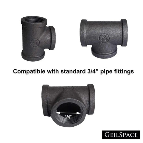 Three Quarter Inch Malleable Iron Tee Fitting For DIY Industrial Shelving And Furniture Decor, Rust Resistant Finish