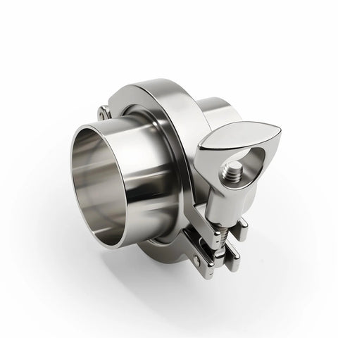 2-inch stainless steel tri-clamp ferrule with wing-nut clamp for sanitary fittings