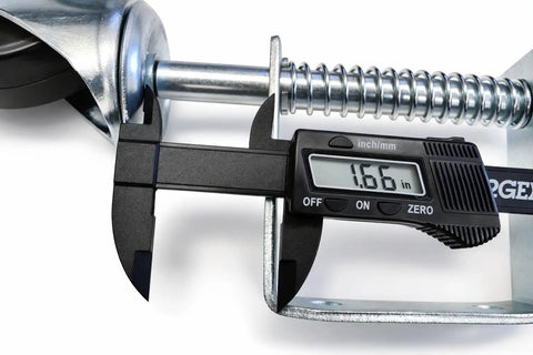 Heavy Duty 4 Inch Spring Loaded Gate Caster Wheel Automatic Height Adjustment 250 Lb Capacity measurement display with calipers