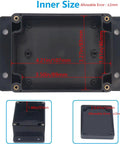 Rugged Abs Black IP67 Waterproof Junction Box With Pre Installed Gasket Mounting Ears And Cable Glands For Outdoor Diy Electronics Projects And Kick Butt Weather Shield Enclosure 4.5 X 3.5 X 2.2 Inches inner dimensions shown with measurements.