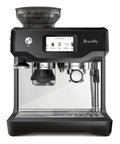 Top Shelf Automatic Espresso Machine With Built In Grinder And Smart Touchscreen For Effortless Milk Frothing Zero Hassle Latte Making In Glossy Black Truffle Finish front view with touchscreen and grinder