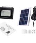 JUDYSSY Led Solar Flood Light with Ligent Power Display Day Night Automatic Induction bright garden floodlight, solar panel, manual and screws.