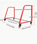 Heavy Duty Wall Mount Wheel Shelf Holds Four Tire Rims Adjustable Garage Storage Rack showing dimensions 127cm x 60cm, red metal frame.