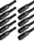 10 Piece Quarter Inch Extension Socket Drill Bit Holder Set With Quick Change Hex Shank Screwdriver Extension, shown in black