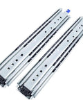 Heavy Duty Three Section Drawer Slides Thickened Steel Full Extension Cabinet Rails, two durable metal sliders for storage.