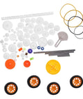 78 Piece Gear Kit For DIY RC Cars And Robots Module 0.5 Small Gears With Axles Tires And Bushings arranged in view