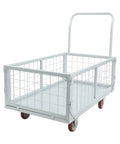 Beefy 2200 Lbs 4 In 1 Platform Truck Cart Convertible Flatbed And Caged Trolley For Warehouse And Job Site Use Heavy Duty Steel Construction High Capacity Moving Cart, white steel cage cart
