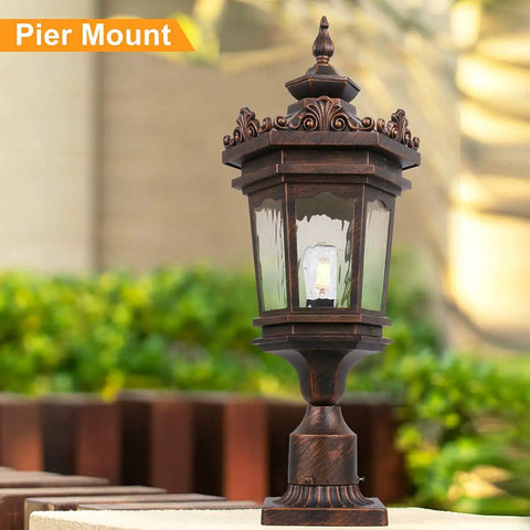 Outdoor Post Light With Pier Mount, Old School Vintage Style Yard Lamp, 60W E26 Post Lantern In Aged Bronze Finish, IP44