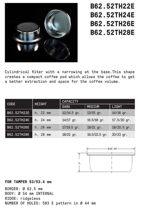 Pro Grade 18 To 22g 54mm Competition Filter Basket For Breville Sage Espresso Machines Express Bambino Bambino Plus diagram