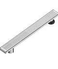 36 Inch Offset Linear Shower Drain With Side Outlet And Quadrato Grate Cover Brushed 304 Stainless Steel Rectangle Floor Drain