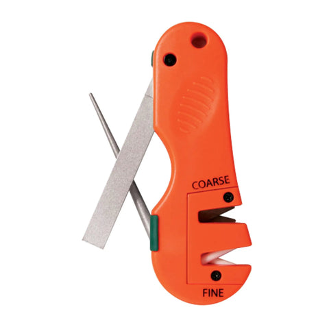 4 In 1 Knife And Tool Sharpener With Coarse Tungsten Carbide Blade, Ceramic Rod And Retractable Diamond Tapered Rod For Knives, Fish Hooks And Tools Orange Outdoorsman Gear For Camping And Fishing