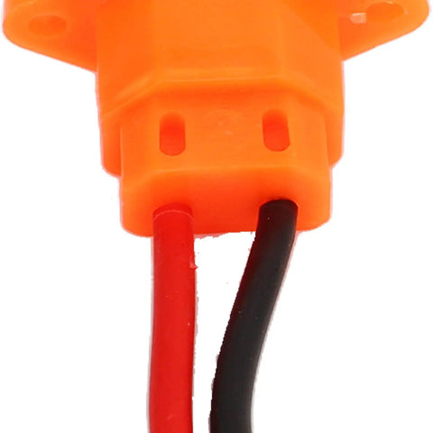 Close-up of Premium 3 Pin Charging Interface With Protective Cover Electric Vehicle Battery Cable in orange, red, and black.