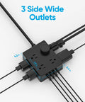 Slim 5 Ft Power Strip With 8 Outlets And 4 USB Ports USB C Included Ultra Thin Flat Plug 3-sided design with cords attached