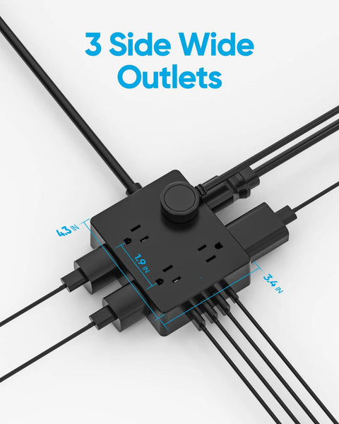 Slim 5 Ft Power Strip With 8 Outlets And 4 USB Ports USB C Included Ultra Thin Flat Plug 3-sided design with cords attached