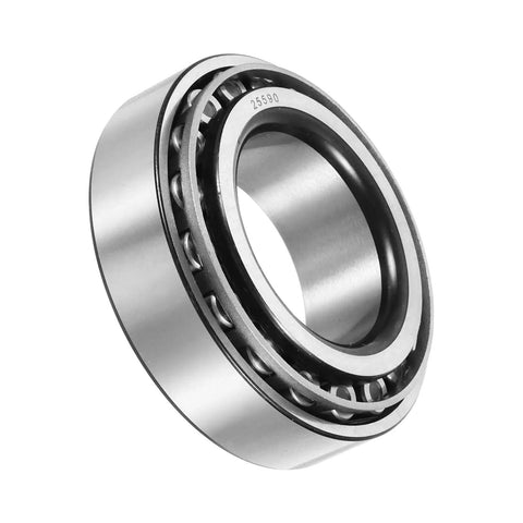 Tapered Roller Bearing Cone And Cup Set In Chrome Steel 1.796 Inch Bore 3.265 Inch Outer Diameter 1.0236 Inch Thick Beefy High Load ABEC 3 Precision For Heavy Machinery And Auto Repairs, angled view