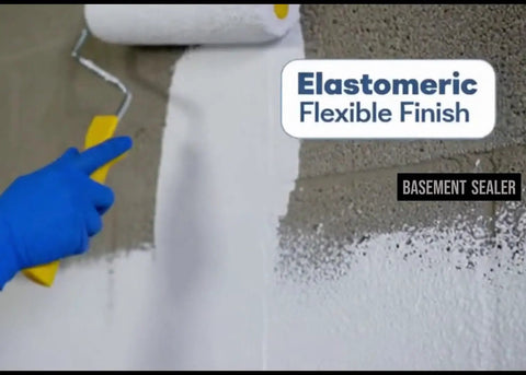 Applying Hardcore White Basement Sealer For Concrete And Masonry Walls Block Ten Psi Negative Hydrostatic Pressure with a roller.