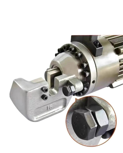 Close-up of Hot Shot Rc22 Handheld Electric Hydraulic Rebar Cutter Shears demonstrating sturdy metal cutting mechanism.
