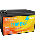 12V 15Ah LiFePO4 battery with built-in BMS, waterproof, lightweight, beefy power for solar, camping, RVs, and off-grid use