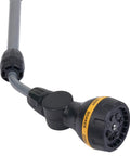 RelaxGrip No Sweat Eight Pattern Pivoting Head Watering Wand With Quick Connect Extension Extends From 33 To 48 Inches For Reaching High And Far Plants Black And Yellow, showing nozzle with multiple patterns.
