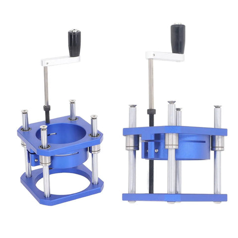 Shop Tough Adjustable Router Lift Base System Kit Aluminum Alloy features blue aluminum construction and height adjustment levers.