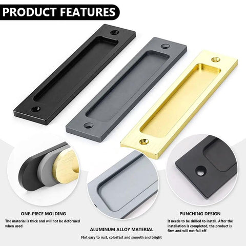Heavy Duty Rectangular Recessed Door Pull Handles 2 Pack Solid Aluminum Alloy Flush Slide Bar With Easy Self Install Hardware For Barn Doors Cabinets Closets Flat Back Design Silver